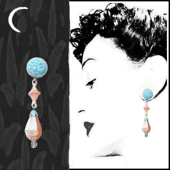 Pink & Blue Dangle Earrings Made with Vintage - One of a Kind - Picture 1 of 9